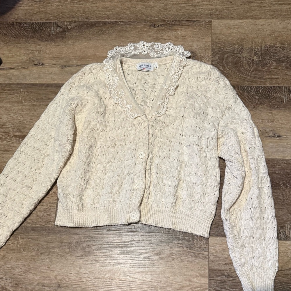 Autograph American Apparel Cream Cardigan with Lace Detail VTG